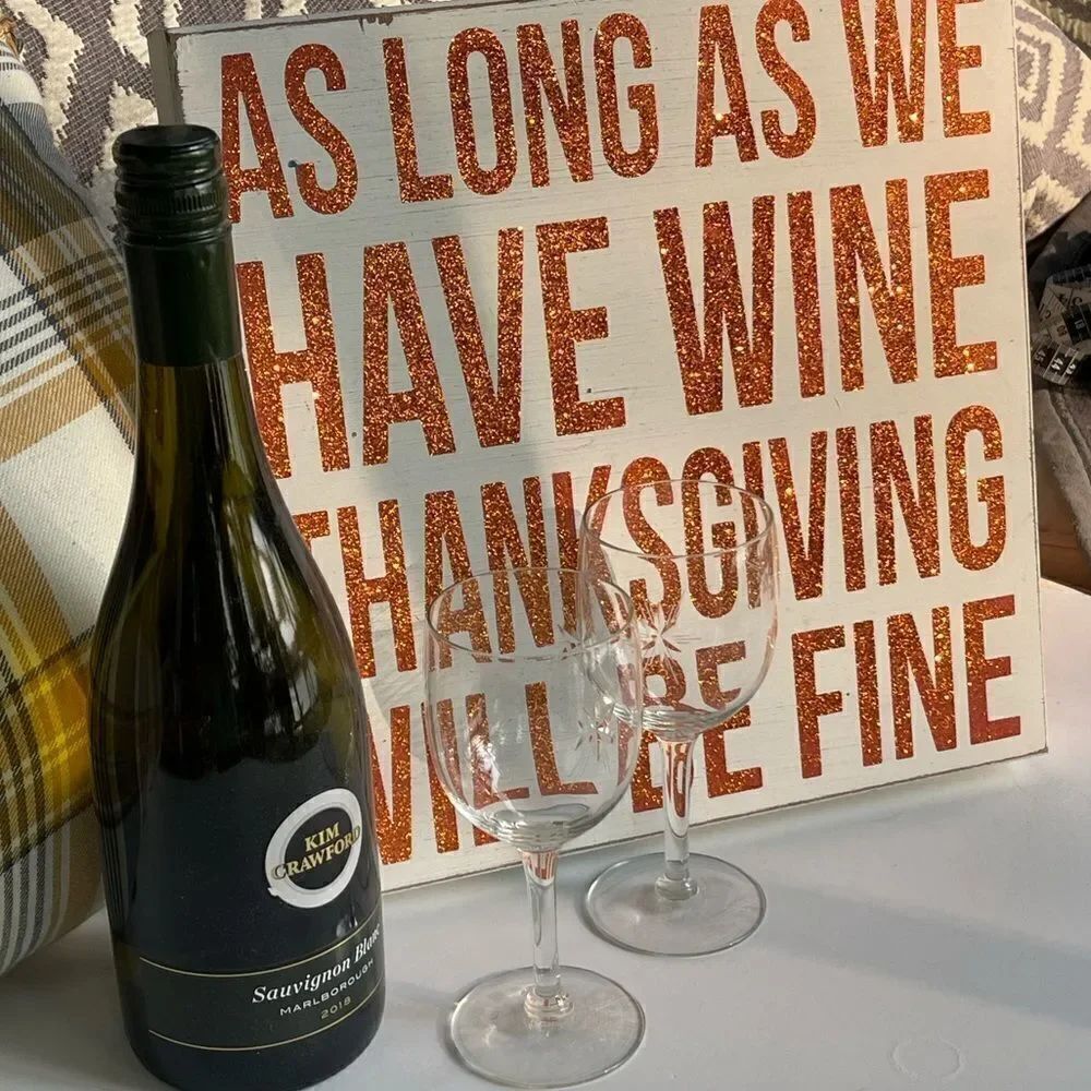Quill to Paper Distressed Orange Glitter As Long As We Have Wine Sign NWT
